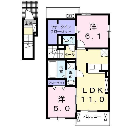 エスポワール C(2LDK/2階)の間取り写真