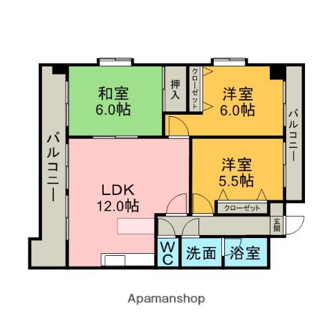 ルミエールあいづまII(3LDK/4階)の間取り写真