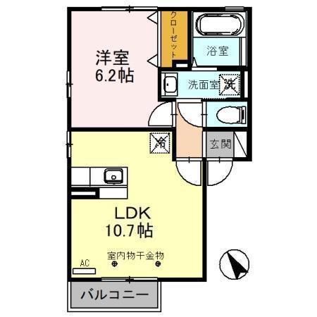ヴィラ・クレスセル(1LDK/1階)の間取り写真