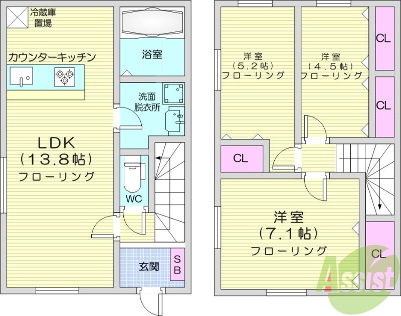 COMFORT青山D(3LDK/1階)の間取り写真