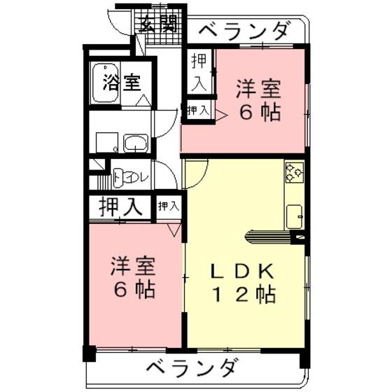 ルミナス島(2LDK/3階)の間取り写真