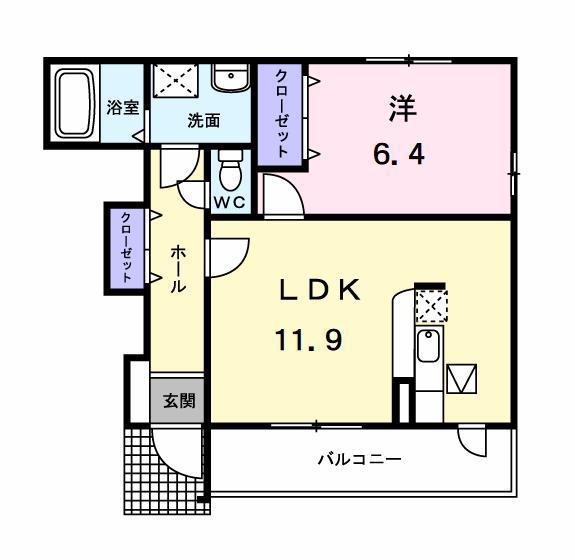フェイバーA(1LDK/1階)の間取り写真
