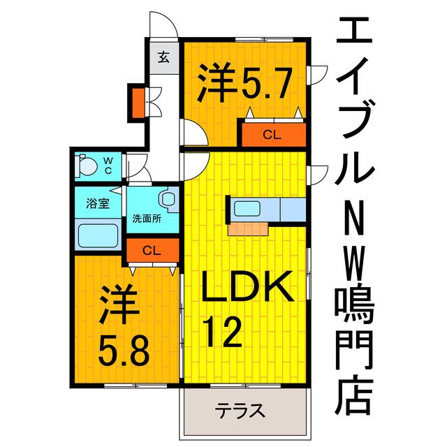 プロヌーブ鳴門(2LDK/1階)の間取り写真
