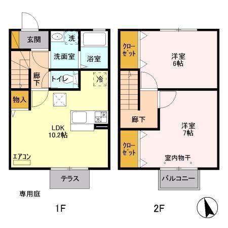 コンフォートブルック B棟(2LDK/1階)の間取り写真