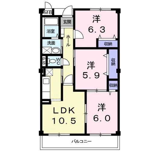 プリムヴェール(3LDK/3階)の間取り写真
