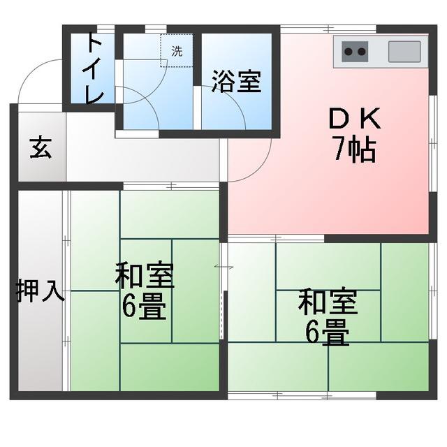 ハイツふじしま(2DK/1階)の間取り写真
