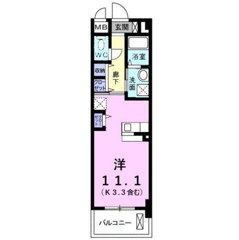 ルイシャトレ鏡(ワンルーム/2階)の間取り写真