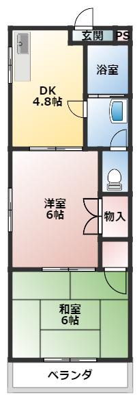 JR東海道本線 大府駅 徒歩6分 3階建 築39年(2DK/3階)の間取り写真