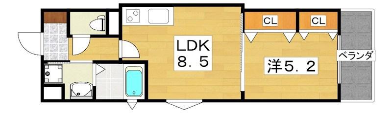 ワンライフ私市(1LDK/2階)の間取り写真