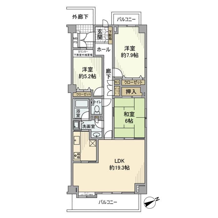 大井仙台坂パークハウス(3LDK/2階)の間取り写真