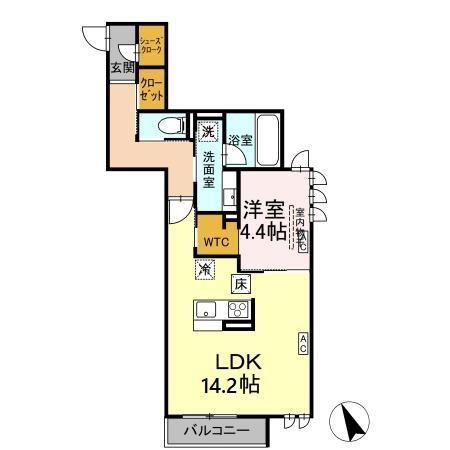 D-INVEST陣場 B(1LDK/1階)の間取り写真