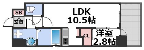 ワールドアイ大阪フェリーチェ(1LDK/9階)の間取り写真