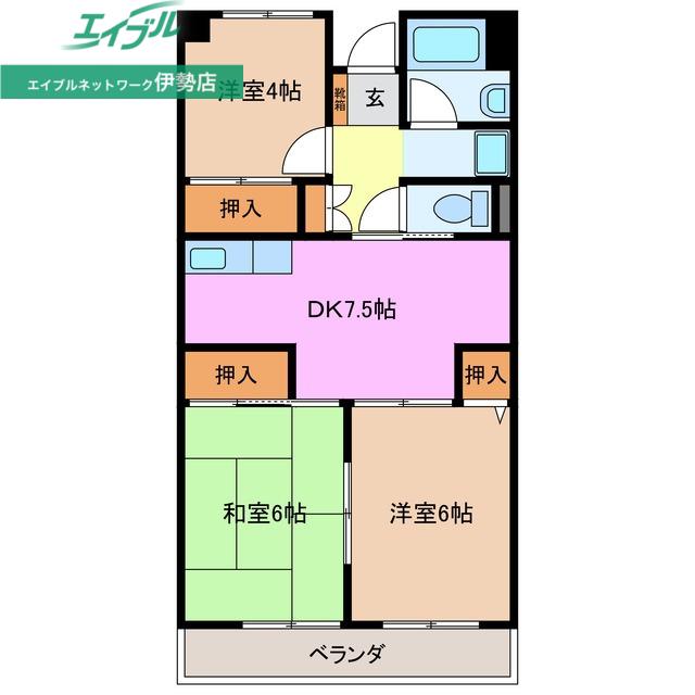 近畿マンション(3DK/5階)の間取り写真