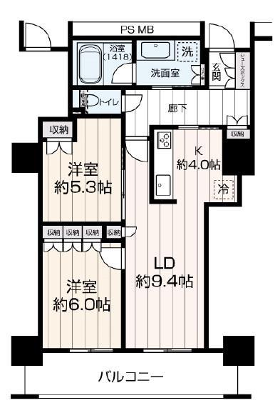 阿波座ライズタワーズフラッグ46(2LDK/4階)の間取り写真