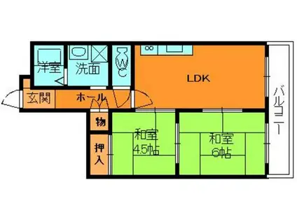 川由ビル(2LDK/4階)の間取り写真