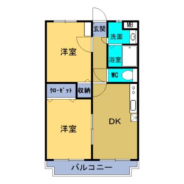 ユーミーサンヒルズ(2DK/4階)の間取り写真