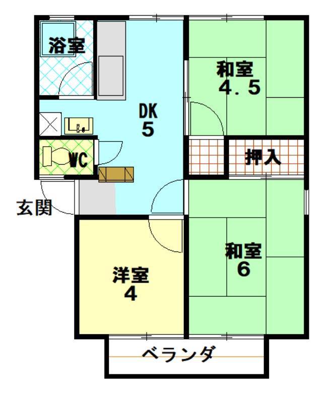 西グリーンハイツD棟(3DK/2階)の間取り写真