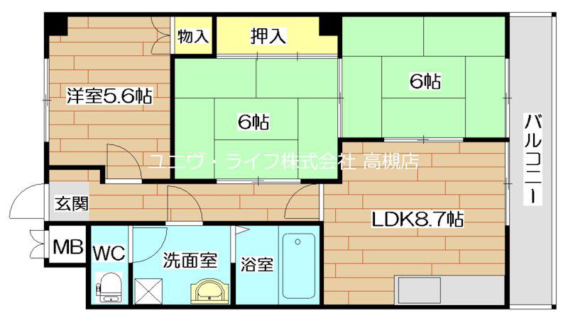 ウエストハイツP1(3DK/5階)の間取り写真