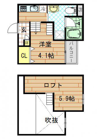 エアシティ(1K/2階)の間取り写真