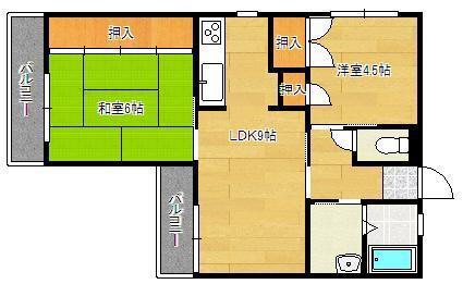 グリーンガーデンハイツ到津(2LDK/3階)の間取り写真