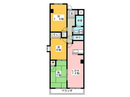 カーサ長良パーク(3LDK/2階)の間取り写真