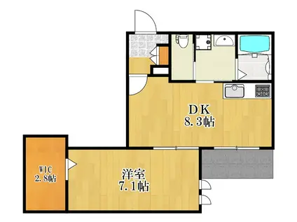 京急大師線 東門前駅 徒歩11分 3階建 築2年(1DK/1階)の間取り写真