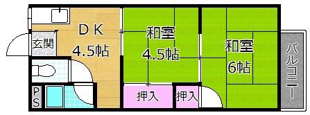 ユニメント(2K/2階)の間取り写真
