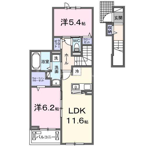 ココラ フェリーチェB(2LDK/2階)の間取り写真