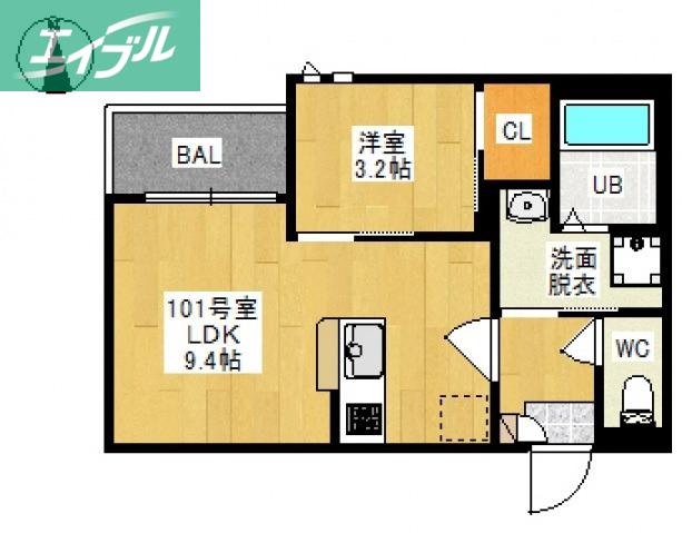 GRANDTIC下伊福(1LDK/1階)の間取り写真