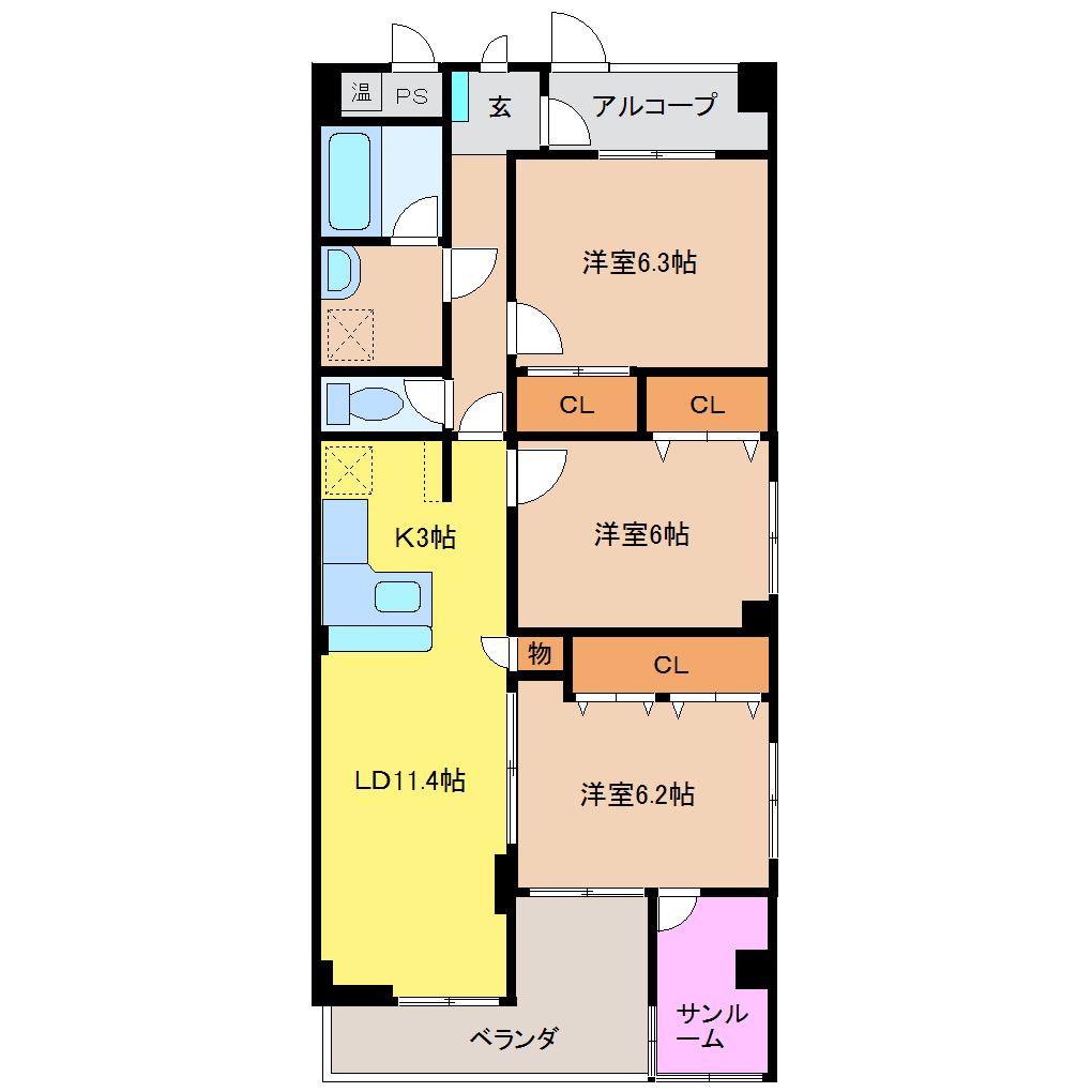 さくらいマンション石田浜(3LDK/2階)の間取り写真