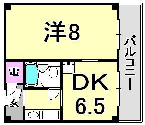 カサベラエステ三宮(1LDK/5階)の間取り写真