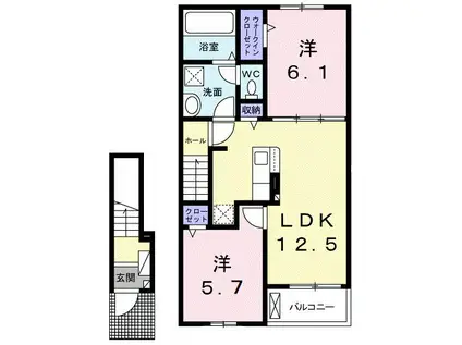 エスポワール氷上(2LDK/2階)の間取り写真