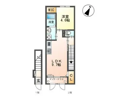 ユニヴァリィII岩曽(1LDK/2階)の間取り写真