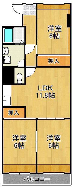チュリス小倉 902号(3LDK/9階)の間取り写真