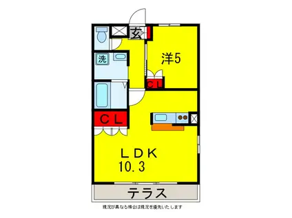 グランウッドA・B(1LDK/1階)の間取り写真