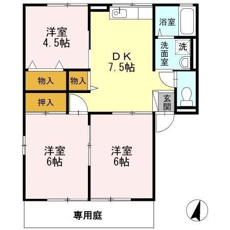 ハイム櫟A(3DK/1階)の間取り写真