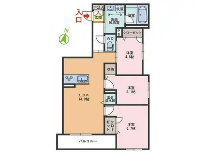 グランフェール結生(3LDK/2階)の間取り写真