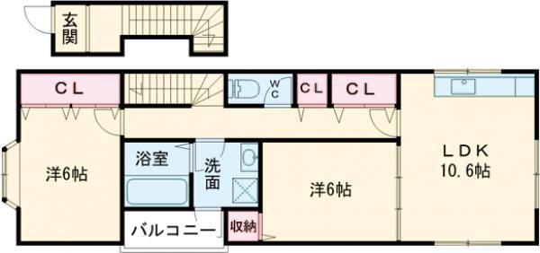 LEO・TAKEDAMACHI(2LDK/2階)の間取り写真