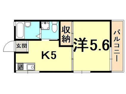 ケネス夙川(1K/2階)の間取り写真