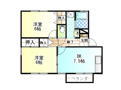 アトリオ壱番館(2DK/1階)の間取り写真