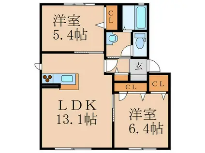 ティエラ(2LDK/1階)の間取り写真