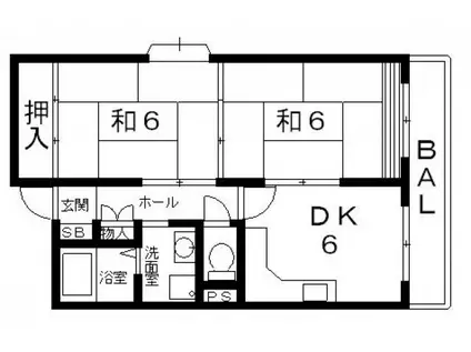 ビューハイム茶の木(2DK/3階)の間取り写真
