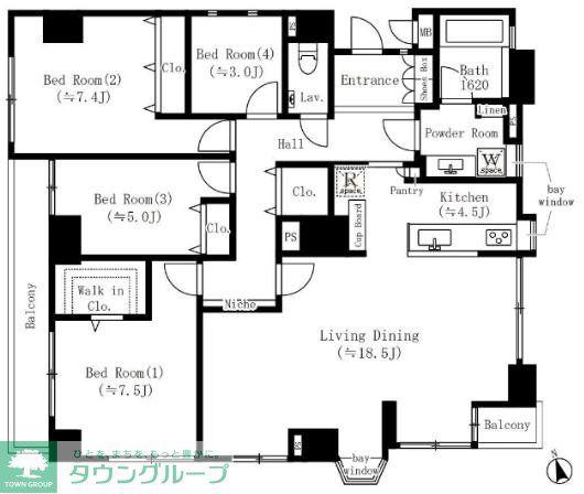 フォレスタ御苑前(4LDK/4階)の間取り写真