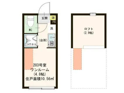 ハーモニーテラス浜田山(ワンルーム/2階)の間取り写真