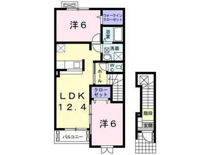 プラシードセレノB(2LDK/2階)の間取り写真