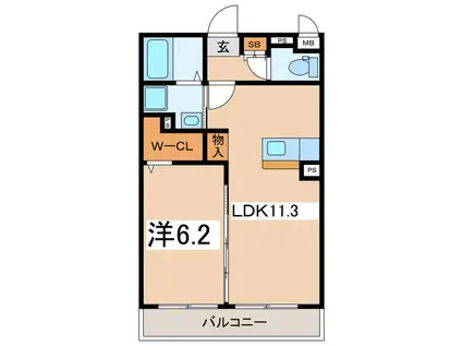 パークサイドメゾン小瀬(1LDK/3階)の間取り写真