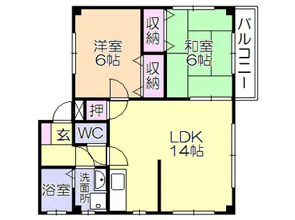 RA長門石(2LDK/2階)の間取り写真