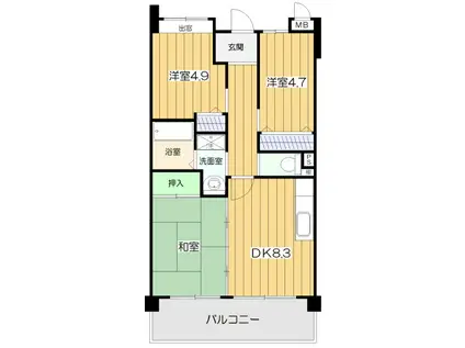 アメニティコート芦屋春日(3DK/5階)の間取り写真