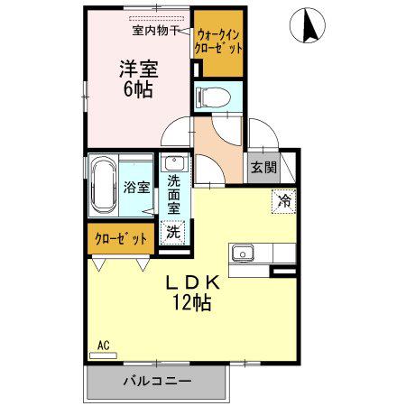 UNA CASA COMODA(1LDK/2階)の間取り写真