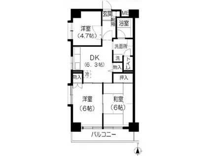 きんえいマンション(3DK/7階)の間取り写真